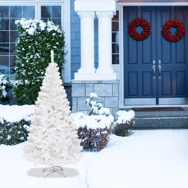 Sapin de Noël Artificiel 150cm pour Décoration de Noël 350 branches, Matériau PVC avec Pied en Métal, Blanc