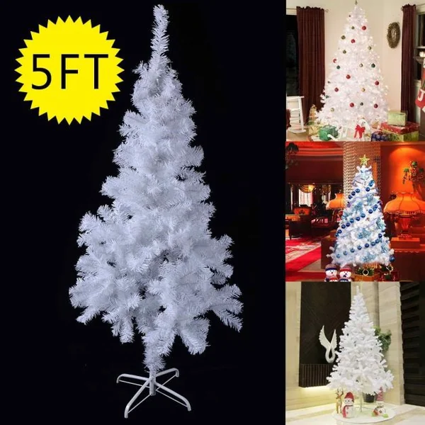 Sapin de Noël Artificiel 150cm pour Décoration de Noël 350 branches, Matériau PVC avec Pied en Métal, Blanc