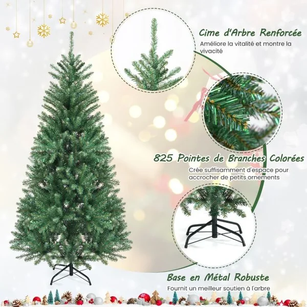 Sapin de Noël Artificiel 180 cm Automatique Feuilles Colorées en Epicéa 825 Pointes de Branches Embouts en PVC Articulées