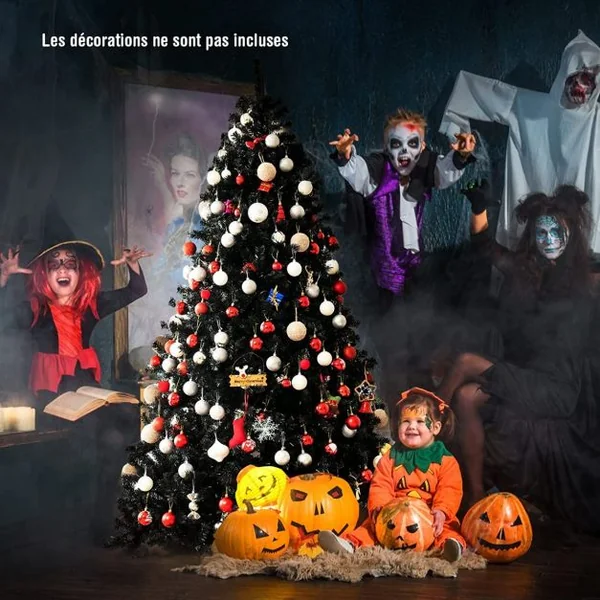Sapin de Noël Artificiel 180 cm avec 1477 Rameaux Base Métallique Pliable Arbre de Noël à Charnières Facile à Installer Noir