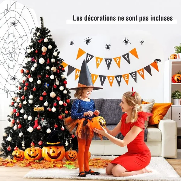 Sapin de Noël Artificiel 180 cm avec 1477 Rameaux Base Métallique Pliable Arbre de Noël à Charnières Facile à Installer Noir