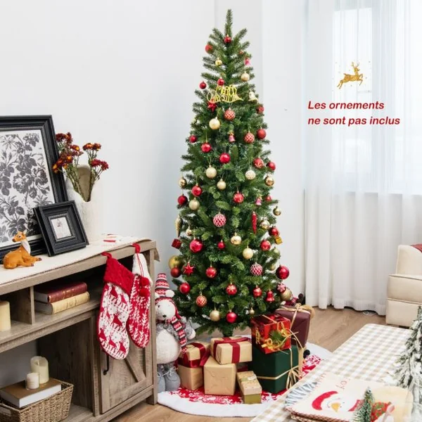 Sapin de Noël Artificiel 180 cm avec 270 Lumières LED 648 Rameaux 10 Modes d'Éclairage Décoration Support Métallique