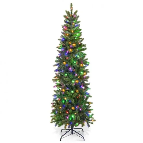 Sapin de Noël Artificiel 180 cm avec 270 Lumières LED 648 Rameaux 10 Modes d'Éclairage Décoration Support Métallique
