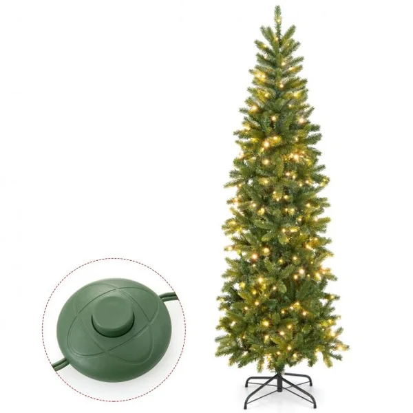 Sapin de Noël Artificiel 180 cm avec 270 Lumières LED 648 Rameaux 10 Modes d'Éclairage Décoration Support Métallique