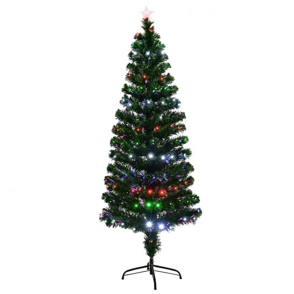 Sapin de Noël Artificiel 180 cm avec Lumières LED colorées et Pied Arbre de Noël en PVC plastique métal, Couleur vert