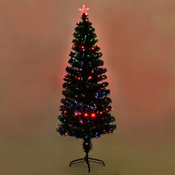 Sapin de Noël Artificiel 180 cm avec Lumières LED colorées et Pied Arbre de Noël en PVC plastique métal, Couleur vert