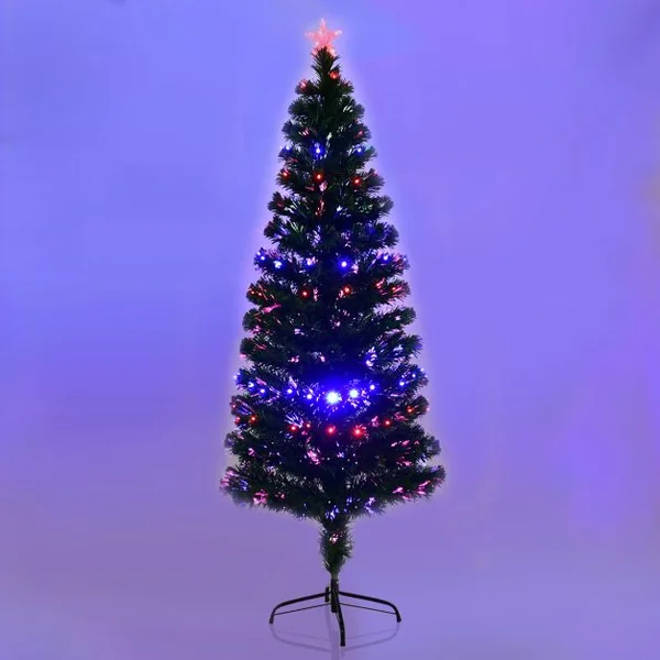 Sapin de Noël Artificiel 180 cm avec Lumières LED colorées et Pied Arbre de Noël en PVC plastique métal, Couleur vert