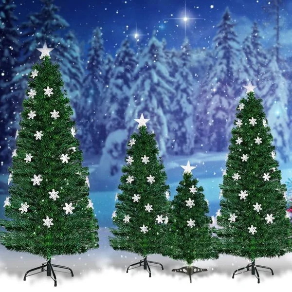 Sapin de Noël Artificiel 180 cm avec Lumières LED et Pied Arbre de Noël en PVC plastique métal avec flocon de neige, Vert