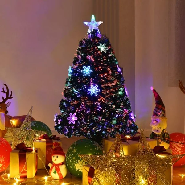 Sapin de Noël Artificiel 180 cm avec Lumières LED et Pied Arbre de Noël en PVC plastique métal avec flocon de neige, Vert