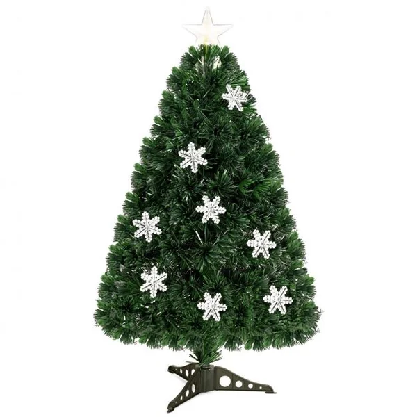 Sapin de Noël Artificiel 180 cm avec Lumières LED et Pied Arbre de Noël en PVC plastique métal avec flocon de neige, Vert