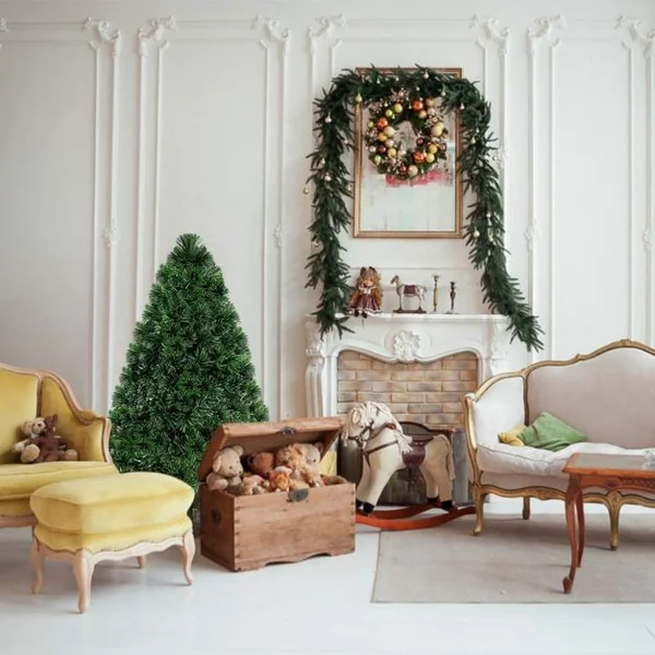Sapin de Noël Artificiel 180 cm avec Lumières LED et Pied Arbre de Noël en PVC plastique métal, Couleur vert