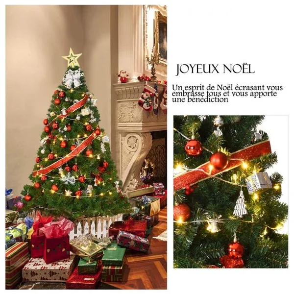 Sapin de Noël Artificiel 180 CM Matériau PVC avec Pied en Métal Excellente Stabilité Peu Encombrant, 650 branches, Vert