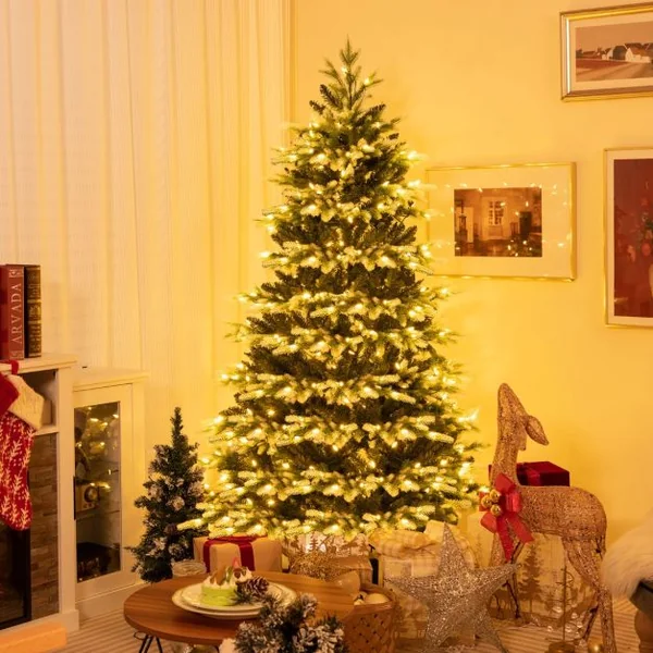Sapin de Noël Artificiel 180CM 1801 Branches 350 Ampoules Led Blanc Chaud Et Froid à Charnière Connecteur d'Alimentation Rapide 3 Modes d'Éclairage