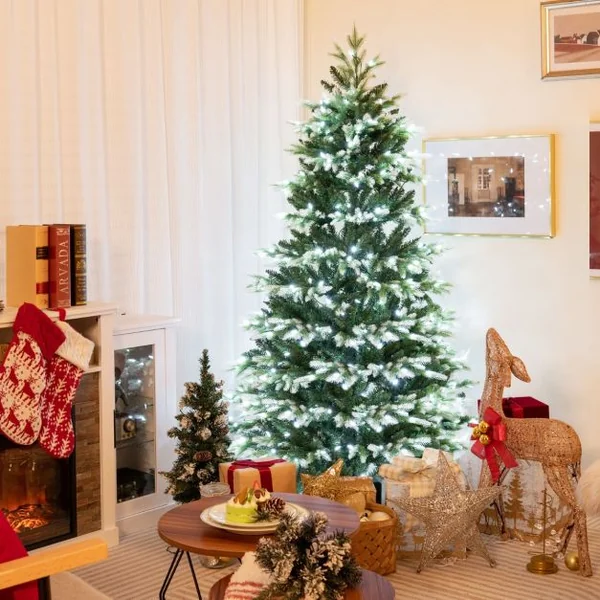 Sapin de Noël Artificiel 180CM 1801 Branches 350 Ampoules Led Blanc Chaud Et Froid à Charnière Connecteur d'Alimentation Rapide 3 Modes d'Éclairage