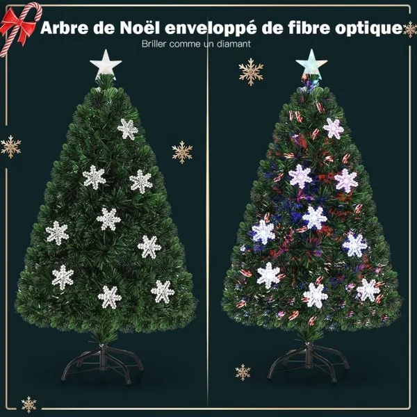 Sapin de Noël Artificiel 180cm 230 Branches Lumières LED Variation de Couleurs, Etoile à la cime, Flocon de neige, Pied