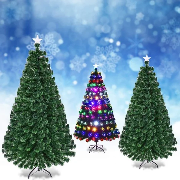 Sapin de Noël Artificiel 180cm 230 Branches Lumières LED à Variation de 6 Couleurs, Etoile à la Cime, Pied, Multicolore