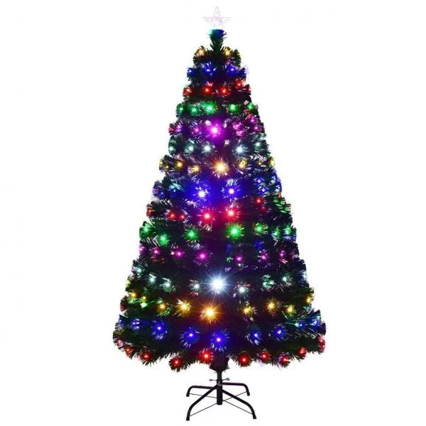 Sapin de Noël Artificiel 180cm 230 Branches Lumières LED à Variation de 6 Couleurs, Etoile à la Cime, Pied, Multicolore