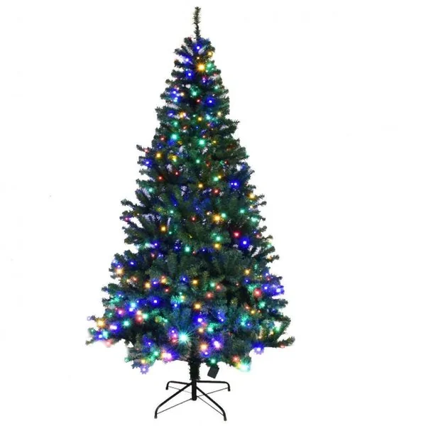 Sapin de Noël Artificiel 180cm Arbre de Noël, Lumières LED multicolore, Pied en Métal 45cm, en PVC, Vert