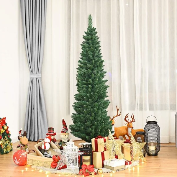 Sapin de Noël Artificiel 180CM Arbre de Noël pointu avec pied 40CM Décoration de Noël en fer et PVC