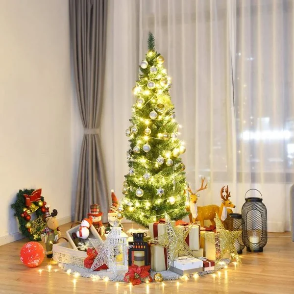 Sapin de Noël Artificiel 180CM Arbre de Noël pointu avec pied 40CM Décoration de Noël en fer et PVC