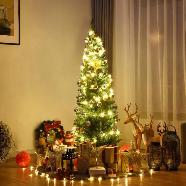 Sapin de Noël Artificiel 180CM Arbre de Noël pointu avec pied 40CM Décoration de Noël en fer et PVC
