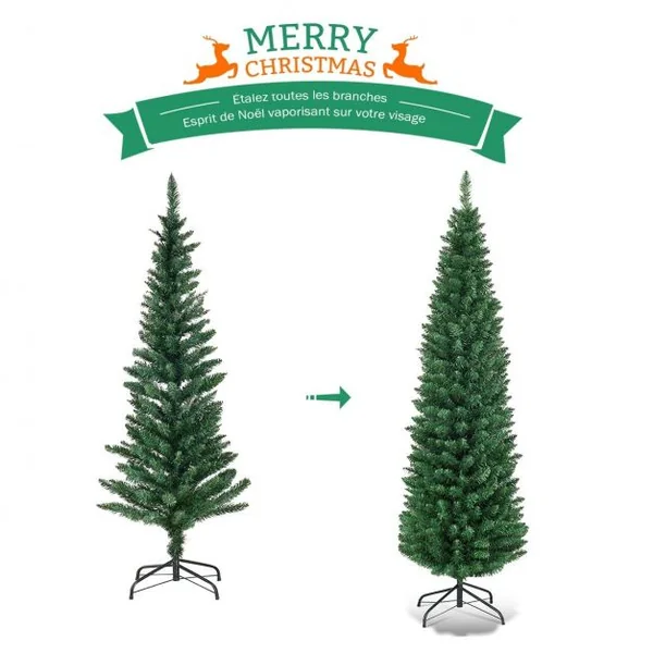 Sapin de Noël Artificiel 180CM Arbre de Noël pointu avec pied 40CM Décoration de Noël en fer et PVC