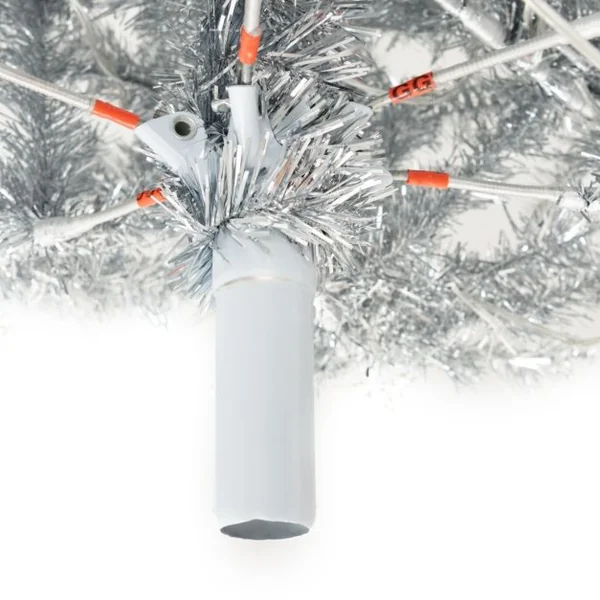 Sapin de Noël Artificiel 180cm Argenté Pré-Éclairé 790 Pointes De Branches 300 Lumières Led Blanc Chaud Support En Métal Pliable