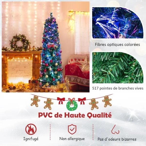 Sapin de Noël Artificiel 180CM avec 517 Branches Support en Métal
