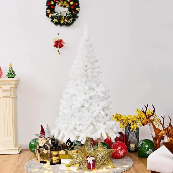 Sapin de Noël Artificiel 180cm pour Décoration de Noël 650 branches, Matériau PVC avec Pied en Métal, Blanc