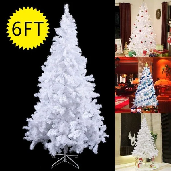 Sapin de Noël Artificiel 180cm pour Décoration de Noël 650 branches, Matériau PVC avec Pied en Métal, Blanc