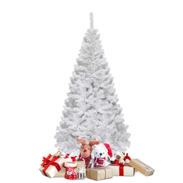 Sapin de Noël Artificiel 180cm pour Décoration de Noël 650 branches, Matériau PVC avec Pied en Métal, Blanc