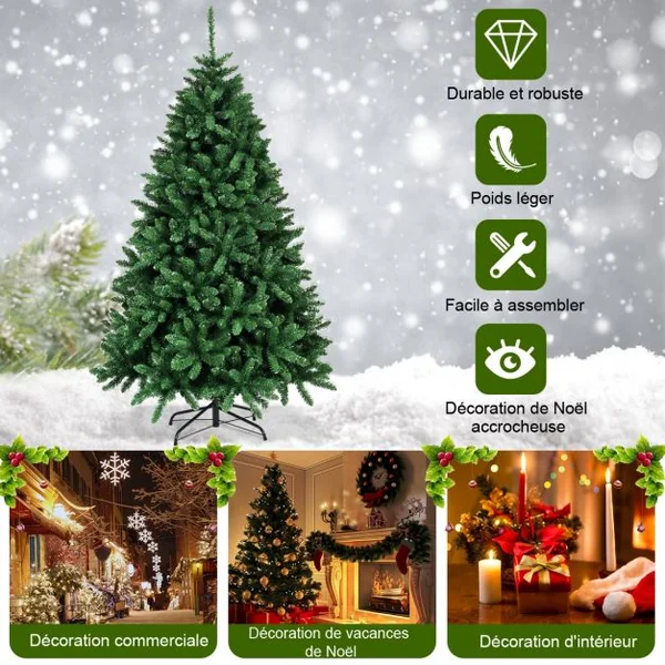 Sapin de Noël Artificiel 183 Cm 1355 Branches Décoration de Noël pour Fête Magasin Extérieur en Pvc et Socle en Métal