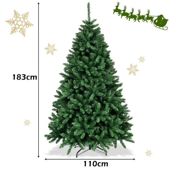 Sapin de Noël Artificiel 183 Cm 1355 Branches Décoration de Noël pour Fête Magasin Extérieur en Pvc et Socle en Métal
