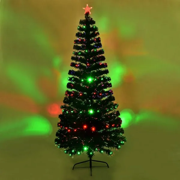 Sapin de Noël Artificiel 210 cm avec Lumières LED colorées et Pied Arbre de Noël en PVC plastique métal, Couleur vert