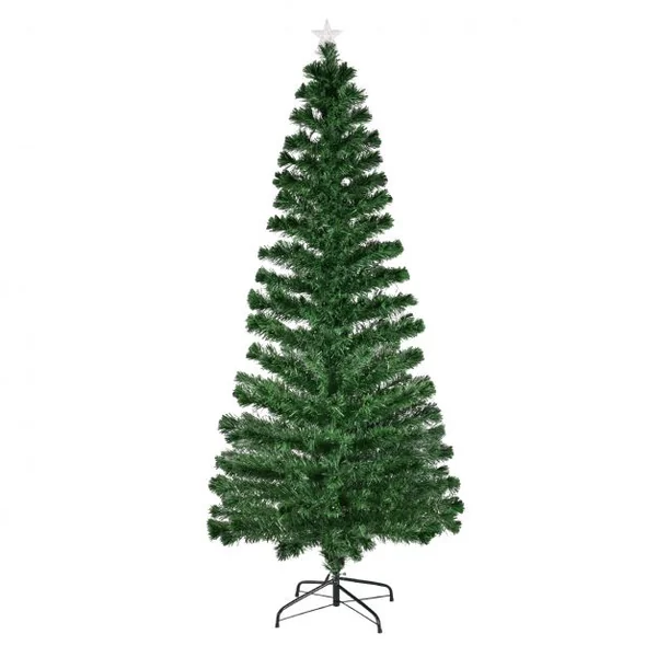 Sapin de Noël Artificiel 210 cm avec Lumières LED colorées et Pied Arbre de Noël en PVC plastique métal, Couleur vert