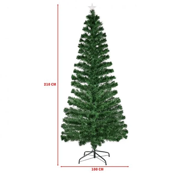 Sapin de Noël Artificiel 210 cm avec Lumières LED colorées et Pied Arbre de Noël en PVC plastique métal, Couleur vert