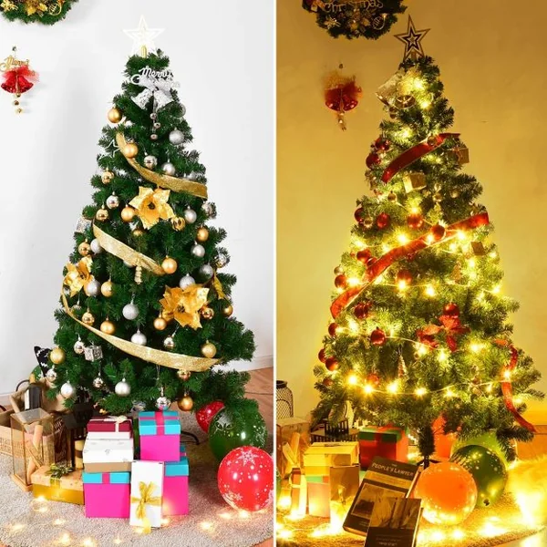 Sapin de Noël Artificiel 210 CM Matériau PVC avec Pied en Métal Excellente Stabilité Peu Encombrant, 950 branches, Vert