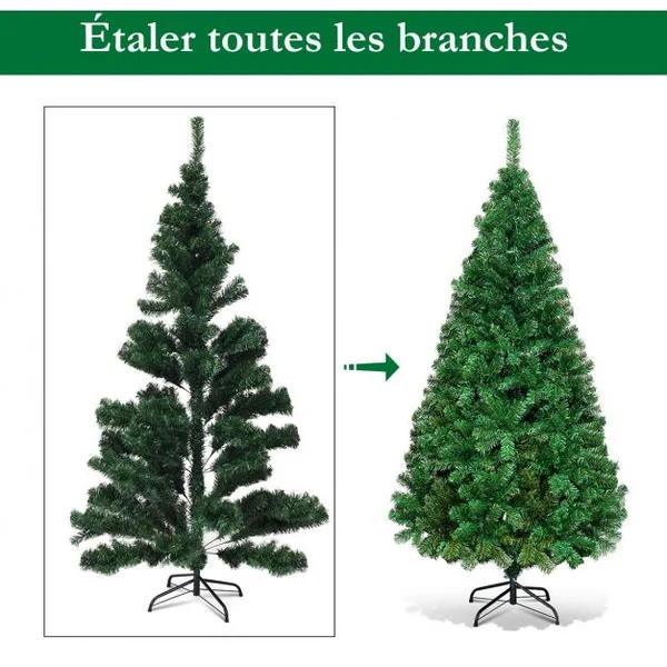 Sapin de Noël Artificiel 210 CM Matériau PVC avec Pied en Métal Excellente Stabilité Peu Encombrant, 950 branches, Vert