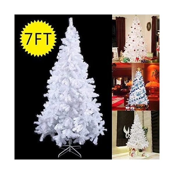 Sapin de Noël Artificiel 210cm pour Décoration de Noël 950 branches, Matériau PVC avec Pied en Métal, Blanc