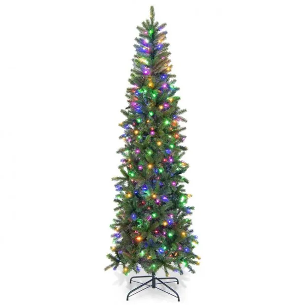 Sapin de Noël Artificiel 225 cm avec 350 Lumières LED 796 Rameaux 10 Modes d'Éclairage Décoration Support Métallique