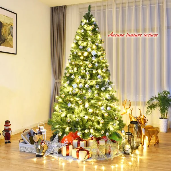 Sapin de Noël Artificiel 225CM Aiguilles en PVC avec 1346 Branches Pied Métallique Solide pour Maison Bureau Magasins Hôtels Vert