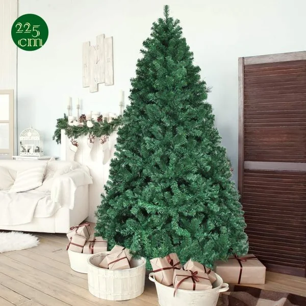 Sapin de Noël Artificiel 225cm Arbre de Noël avec Lumières LED, Pied en Métal 55cm, en PVC et PE, Vert