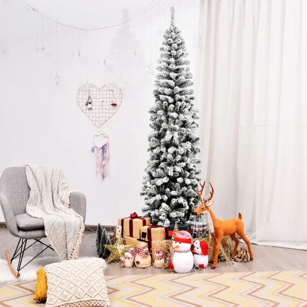 Sapin de Noël Artificiel 227CM Avec 641 Branches Floqué Charnières Arbre de Noël Installation Rapide