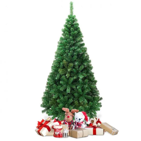 Sapin de Noël Artificiel 240 CM Matériau PVC avec Pied en Métal Excellente Stabilité Peu Encombrant, 1138 branches, Vert