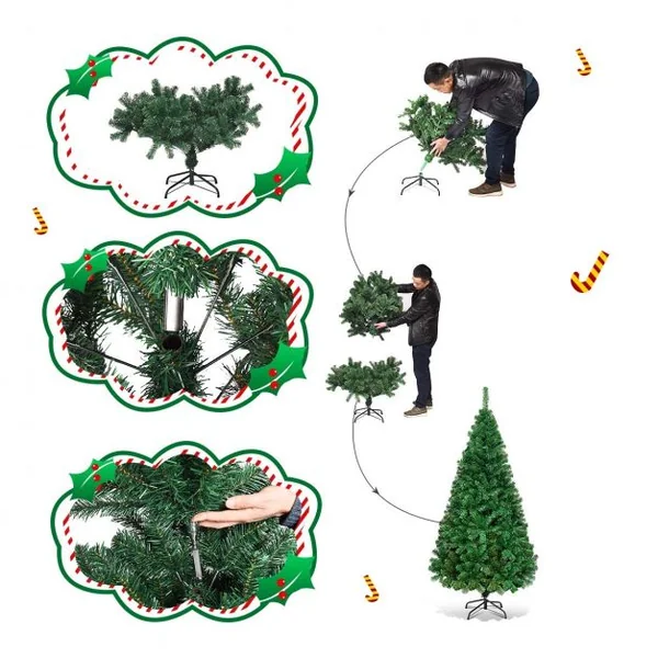Sapin de Noël Artificiel 240 CM Matériau PVC avec Pied en Métal Excellente Stabilité Peu Encombrant, 1138 branches, Vert