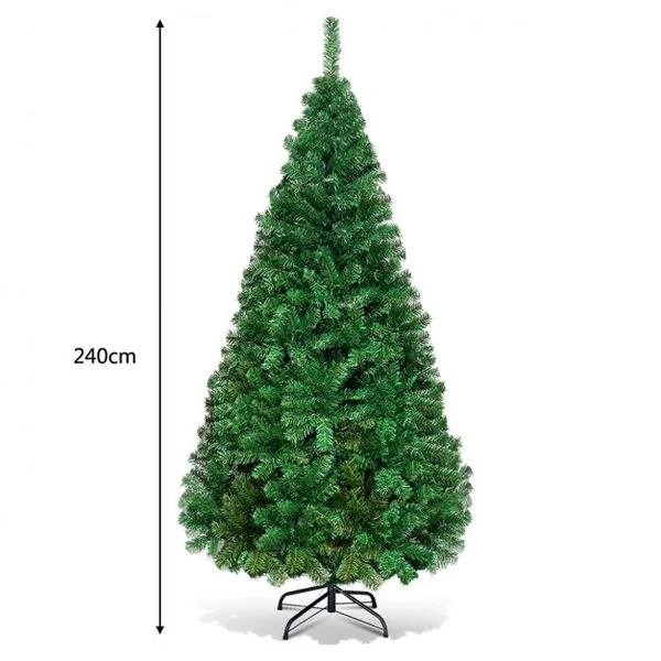 Sapin de Noël Artificiel 240 CM Matériau PVC avec Pied en Métal Excellente Stabilité Peu Encombrant, 1138 branches, Vert