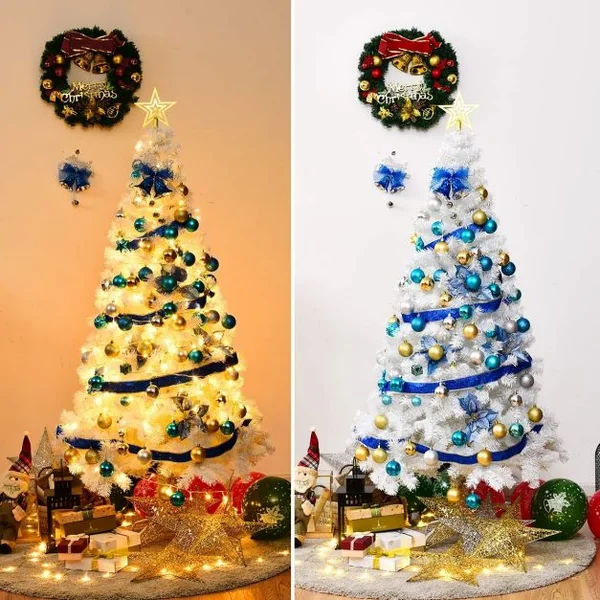 Sapin de Noël Artificiel 240cm pour Décoration de Noël 1138 branches, Matériau PVC avec Pied en Métal, Blanc