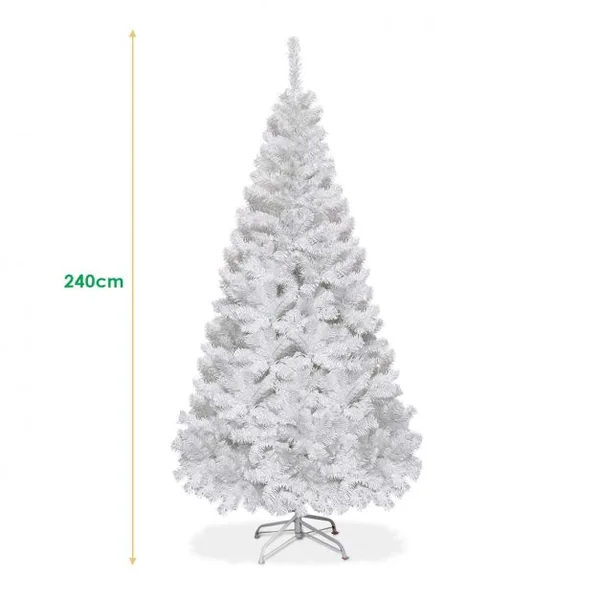 Sapin de Noël Artificiel 240cm pour Décoration de Noël 1138 branches, Matériau PVC avec Pied en Métal, Blanc