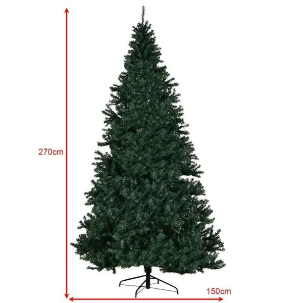 Sapin de Noël Artificiel 270cm Arbre de Noël, Lumières LED multicolore, Pied en Métal 60cm, en PVC, Vert