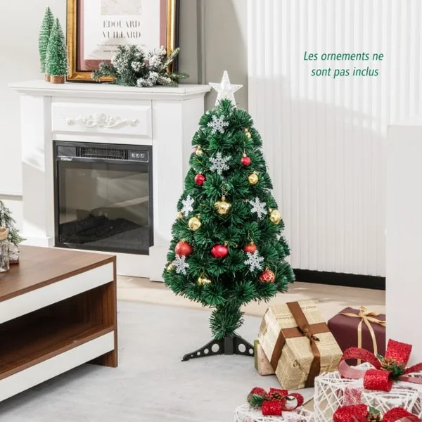 Sapin de Noël Artificiel 90 cm avec Lumières LED et Pied Arbre de Noël en PVC plastique métal avec flocon de neige, Vert